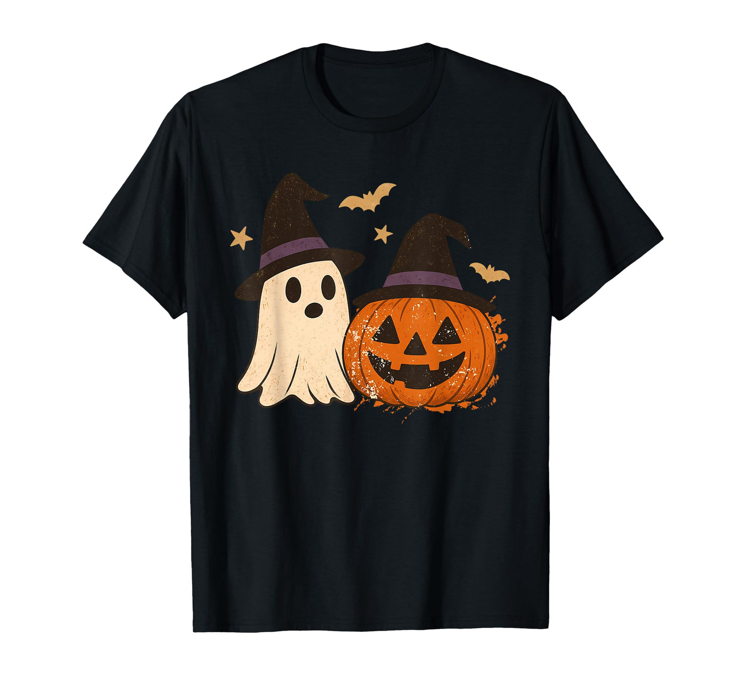 Retro Ghost Pumpkin Witch Hat Halloween Matching Outfit T-Shirt