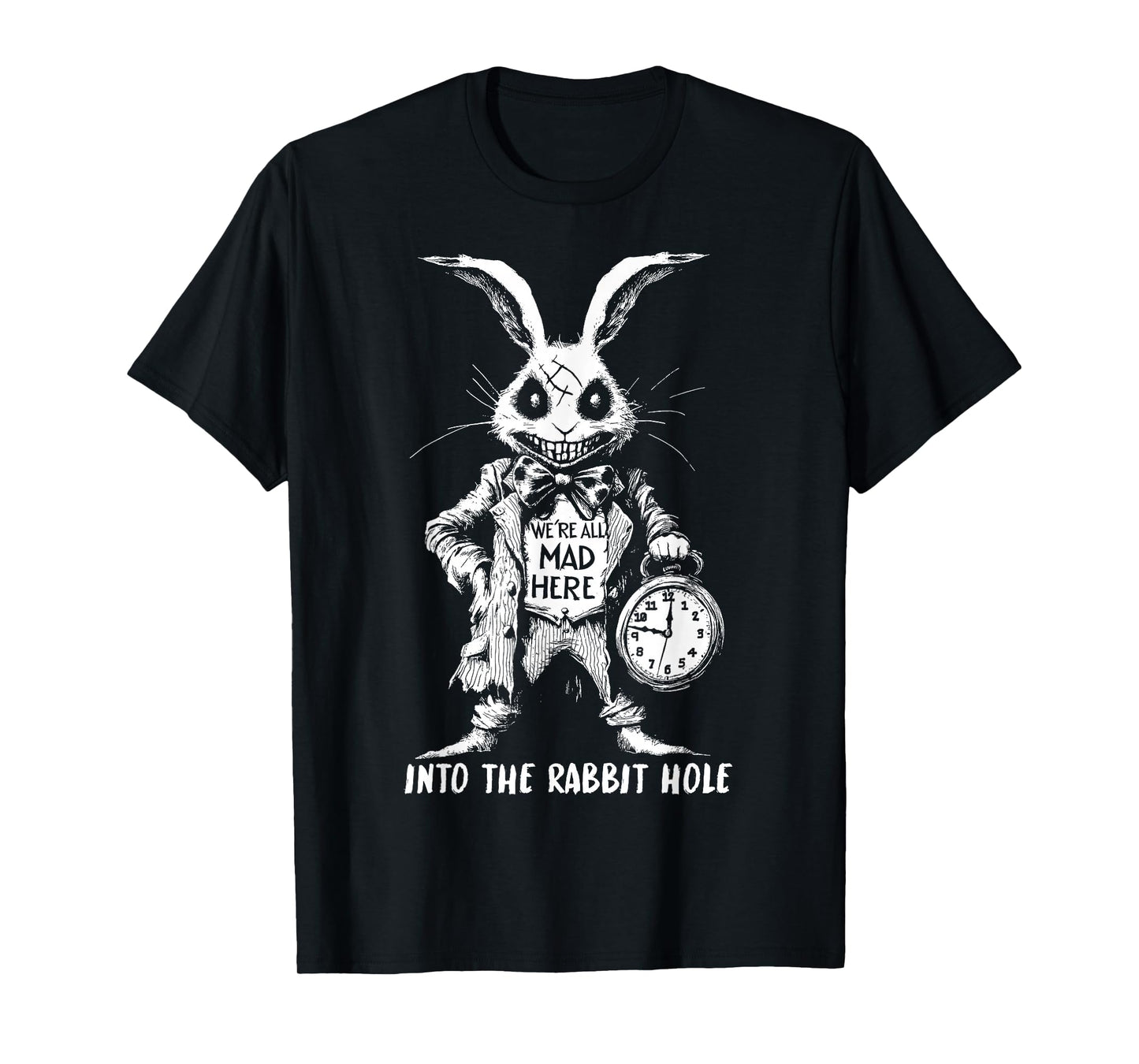 The Creepy White Rabbit in Wonderland Horror Fantasy Art T-Shirt