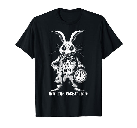 The Creepy White Rabbit in Wonderland Horror Fantasy Art T-Shirt