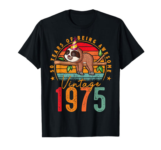 50 Year Old Gifts Vintage 1975 Sloth 50th Birthday Mens T-Shirt