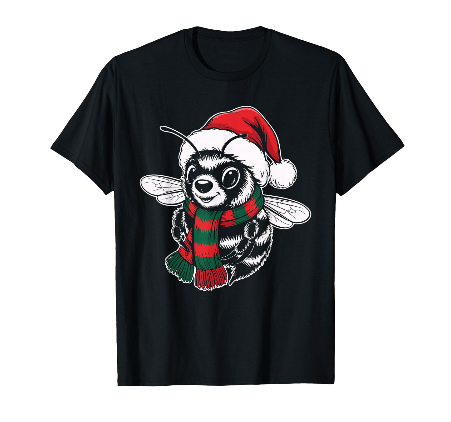 Bee Xmas Santa Hat Scarf Christmas Costume T-Shirt