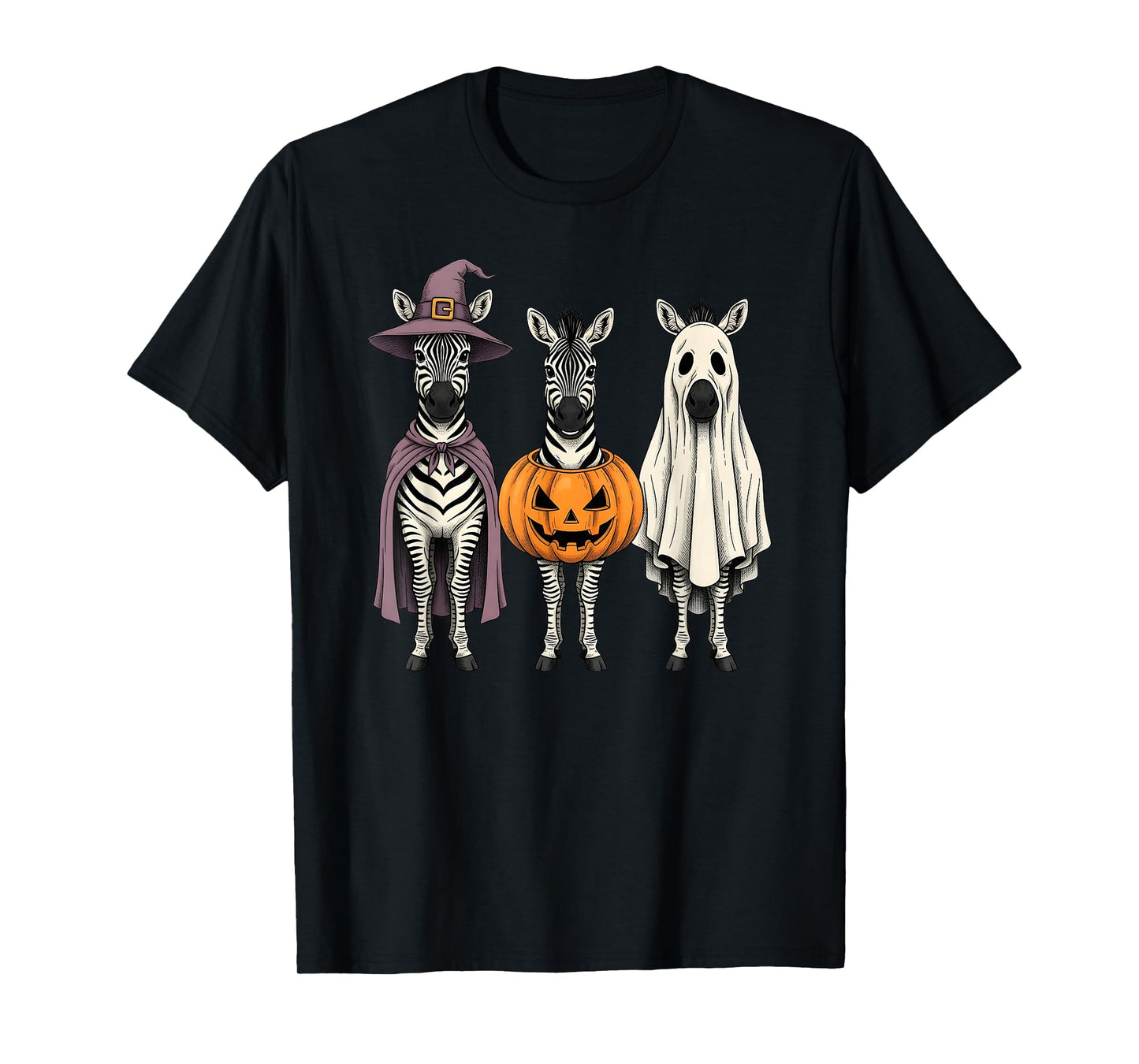 Spooky Ghost Zebra Pumpkin Halloween Safari Animal T-Shirt