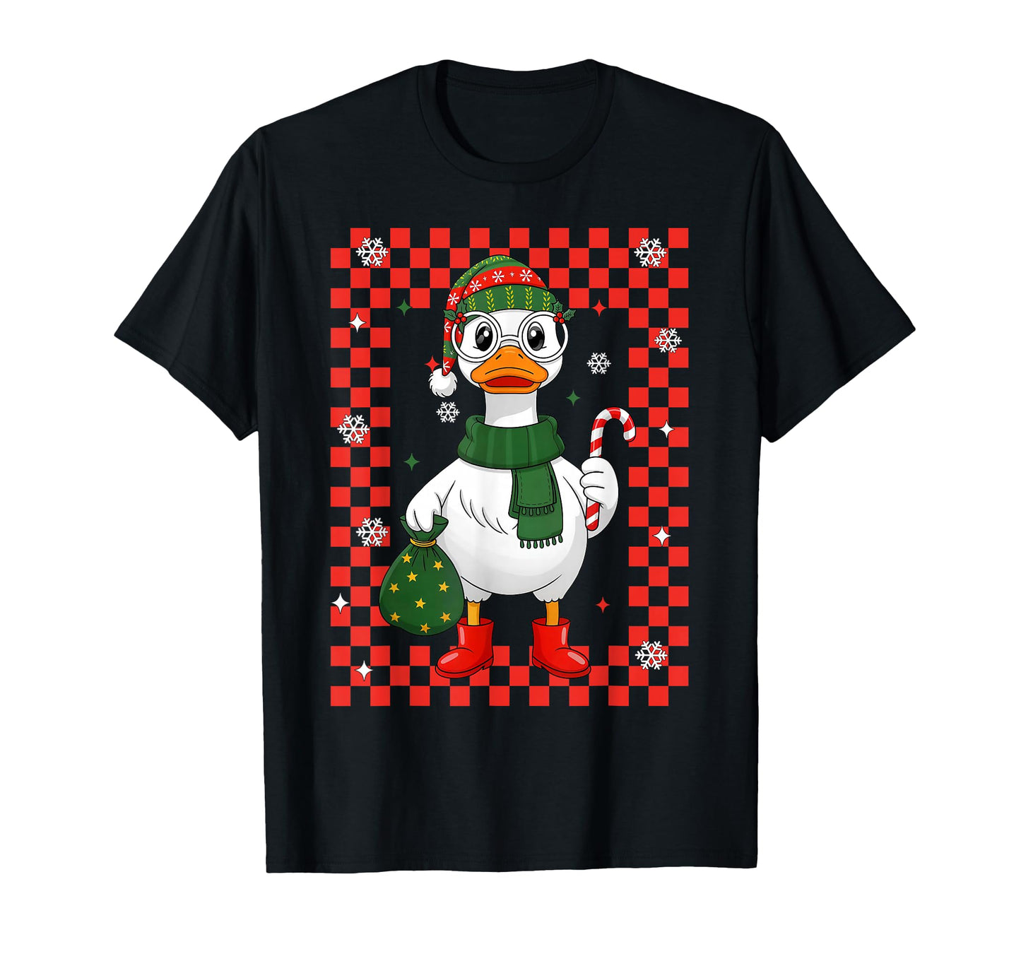 Christmas Goose Candy Cane Snowflake Xmas Pajamas Holiday T-Shirt