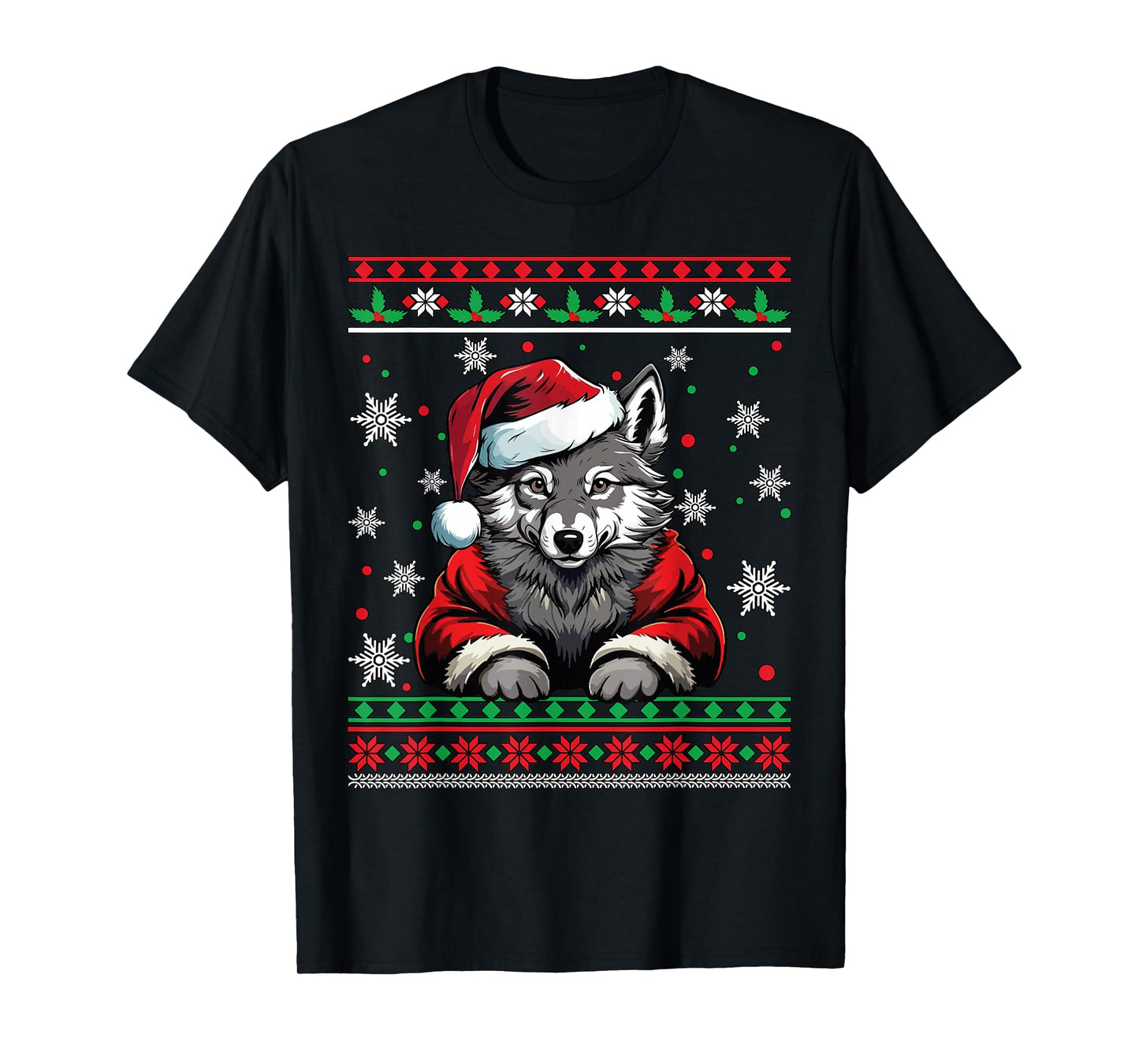 Wolf Santa Happy Christmas Funny Ugly Christmas T-Shirt