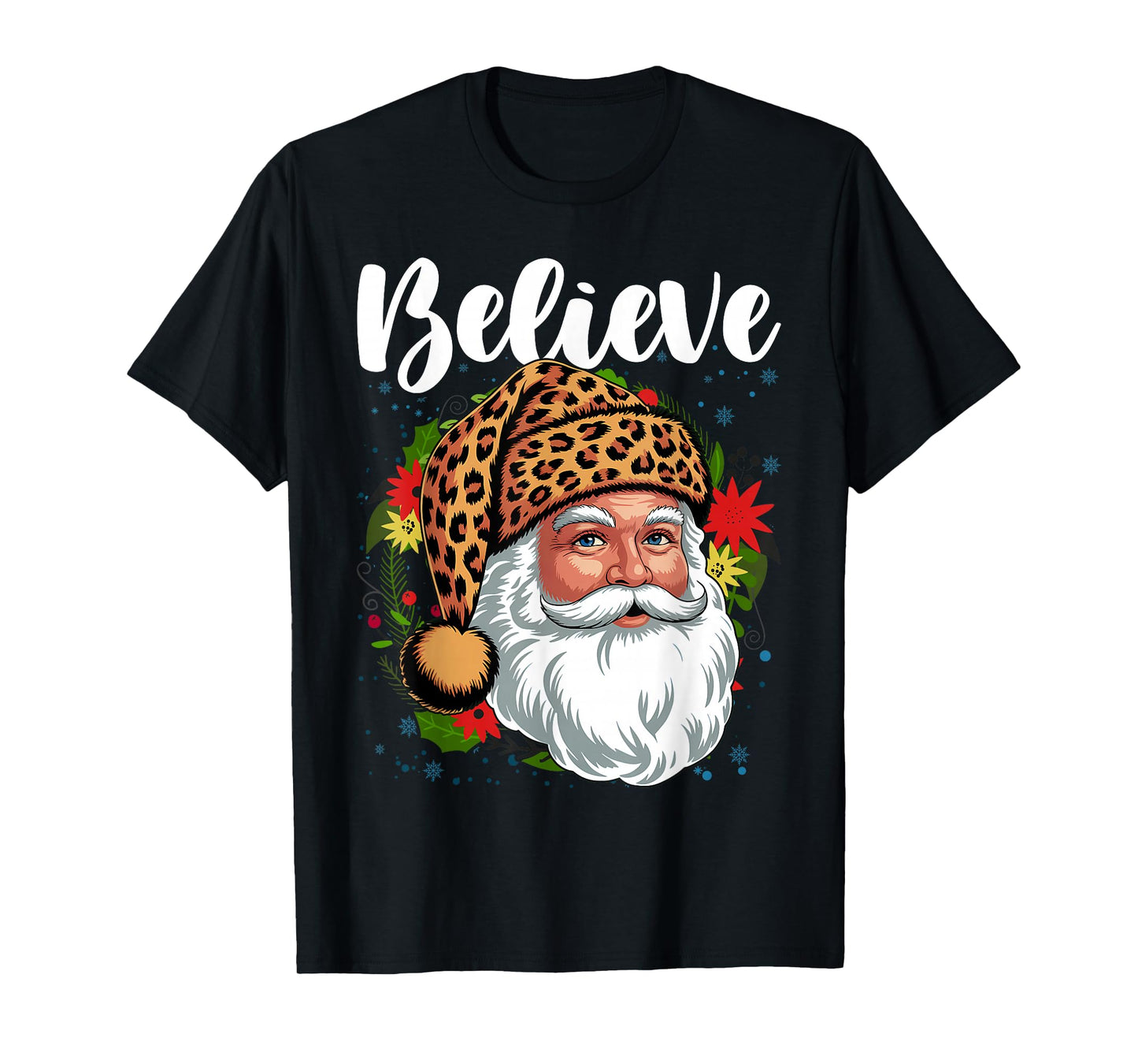 Vintage Christmas Retro Holiday Cheetah Santa Leopard Hat T-Shirt