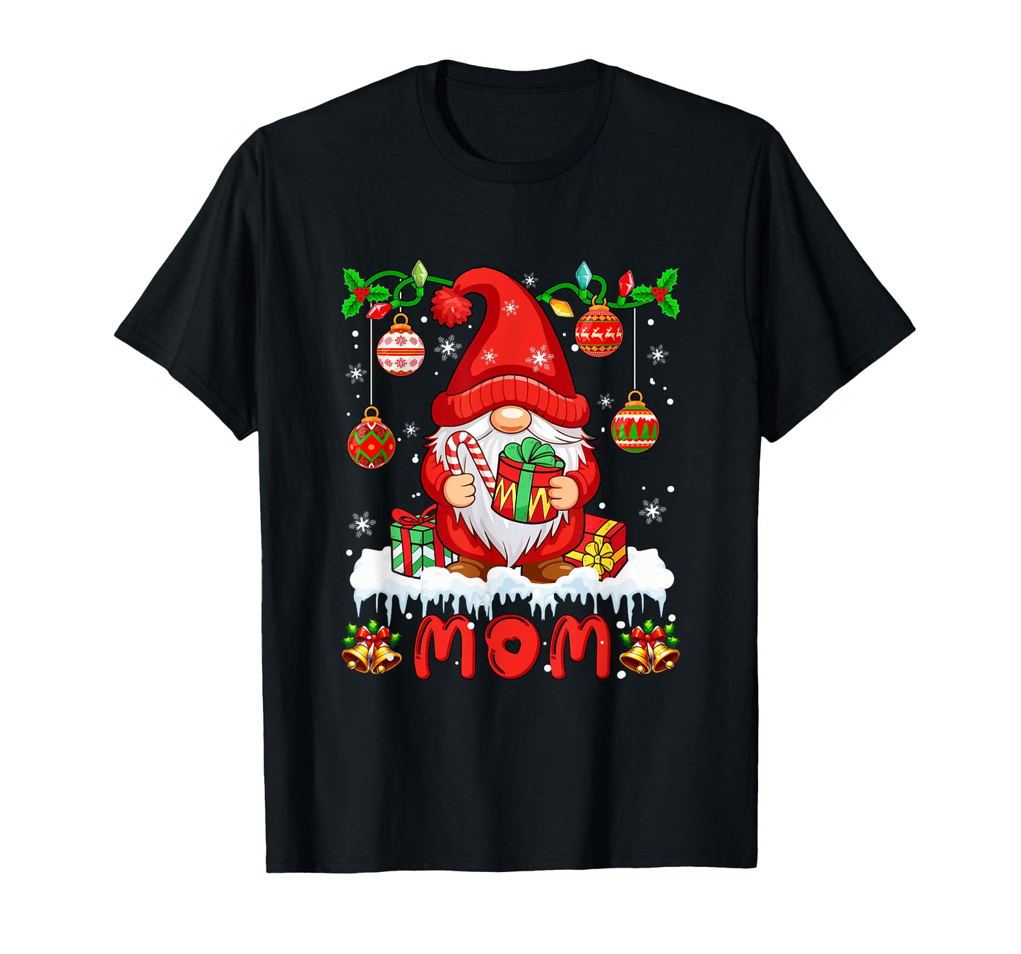 Mom Christmas Gnome Colorful Lights Matching Family Group T-Shirt