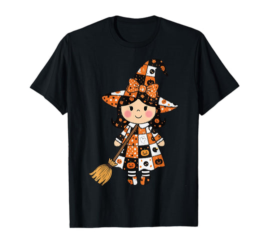 Adorable Halloween Patchwork Witch T-Shirt