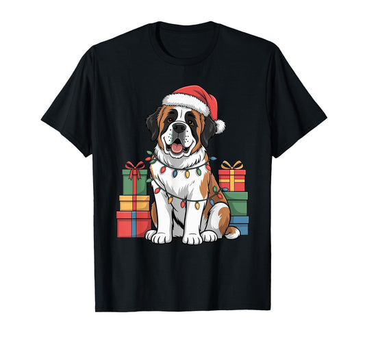 Cute Saint Bernard Christmas Design Funny Dog Lover Holiday T-Shirt