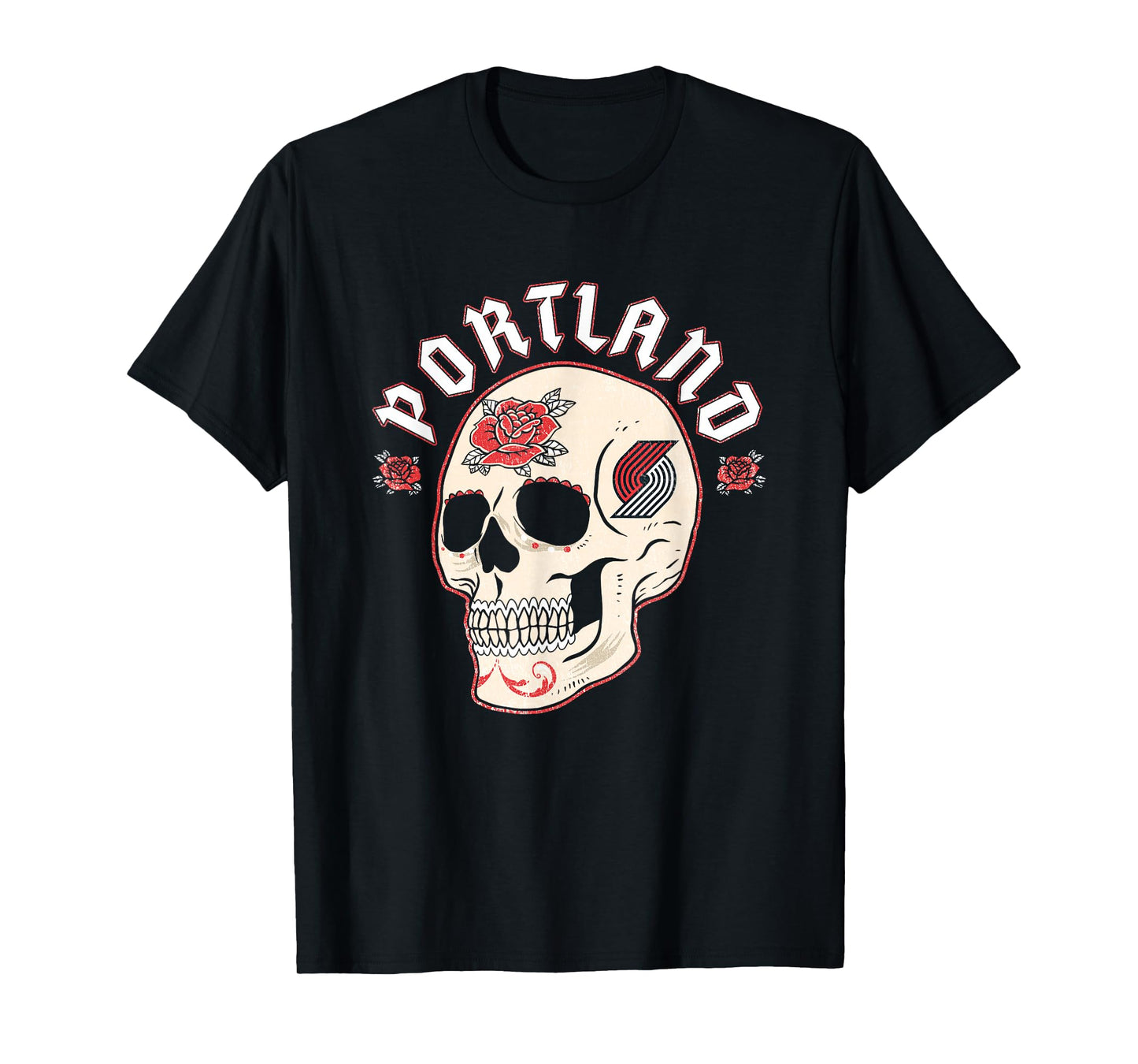 NBA Portland Trail Blazers Halloween Floral Skull T-Shirt