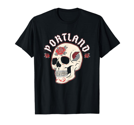 NBA Portland Trail Blazers Halloween Floral Skull T-Shirt