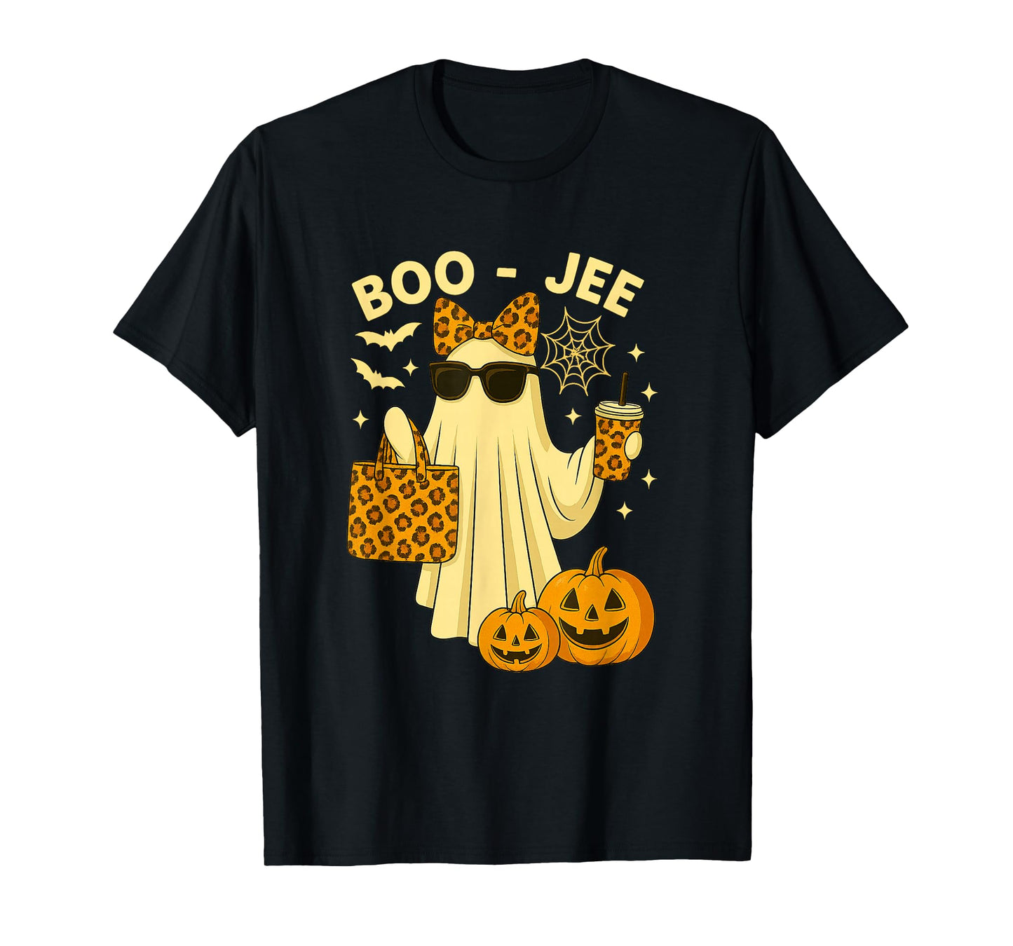 Coquette Leopard Ghost Coffee Boo-JEE Halloween Boujee Ghost T-Shirt