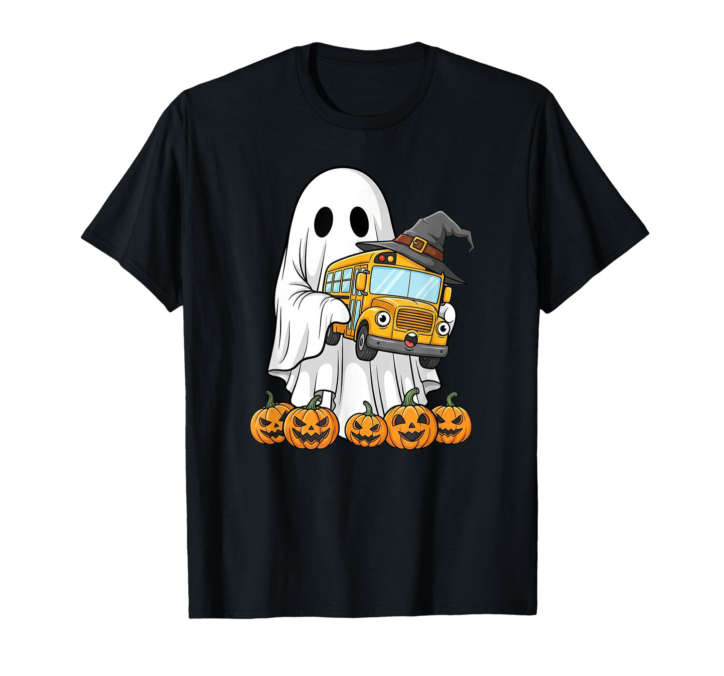 Funny Ghost School Bus Pumpkin Halloween Kids Mens Womens T-Shirt