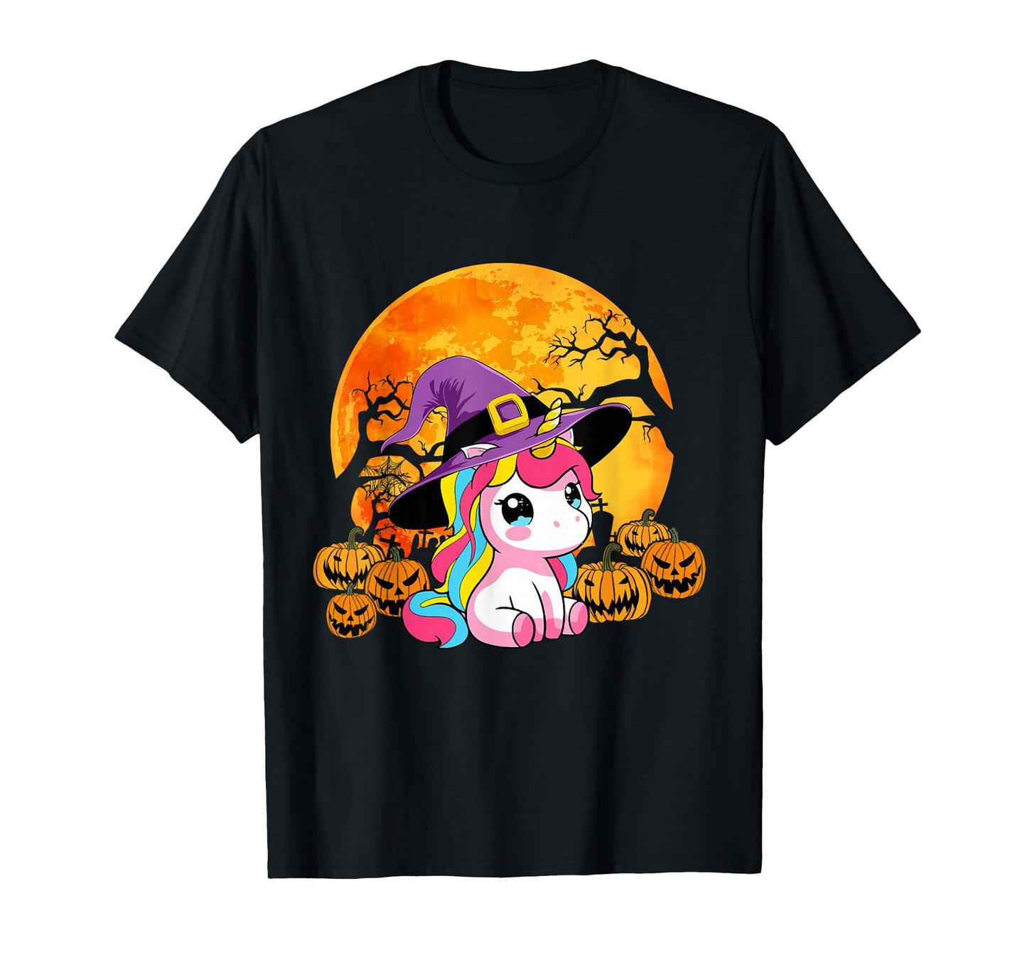Cute Halloween Unicorn Witch Pumpkin Girls Women School T-Shirt