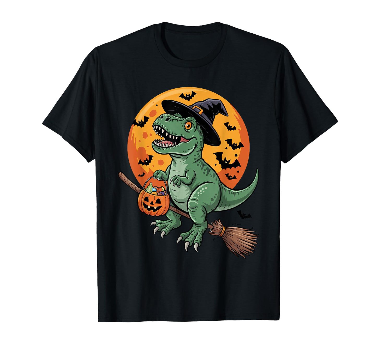 Trick or Treat Dinosaur Witch Halloween Pumpkin Candy Bucket T-Shirt