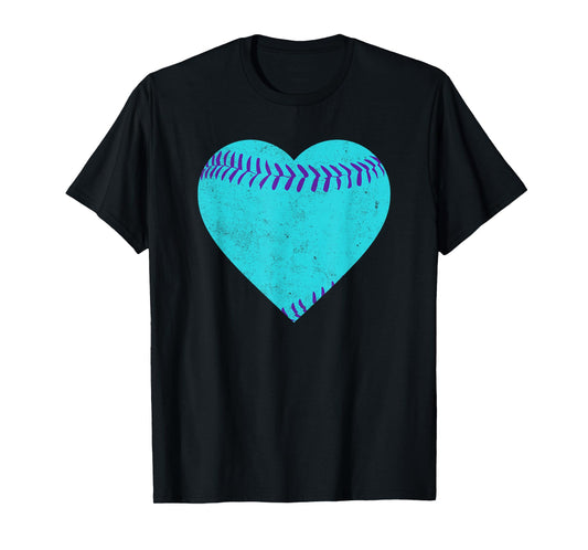 Vintage Teal and Purple Baseball Heart T-Shirt