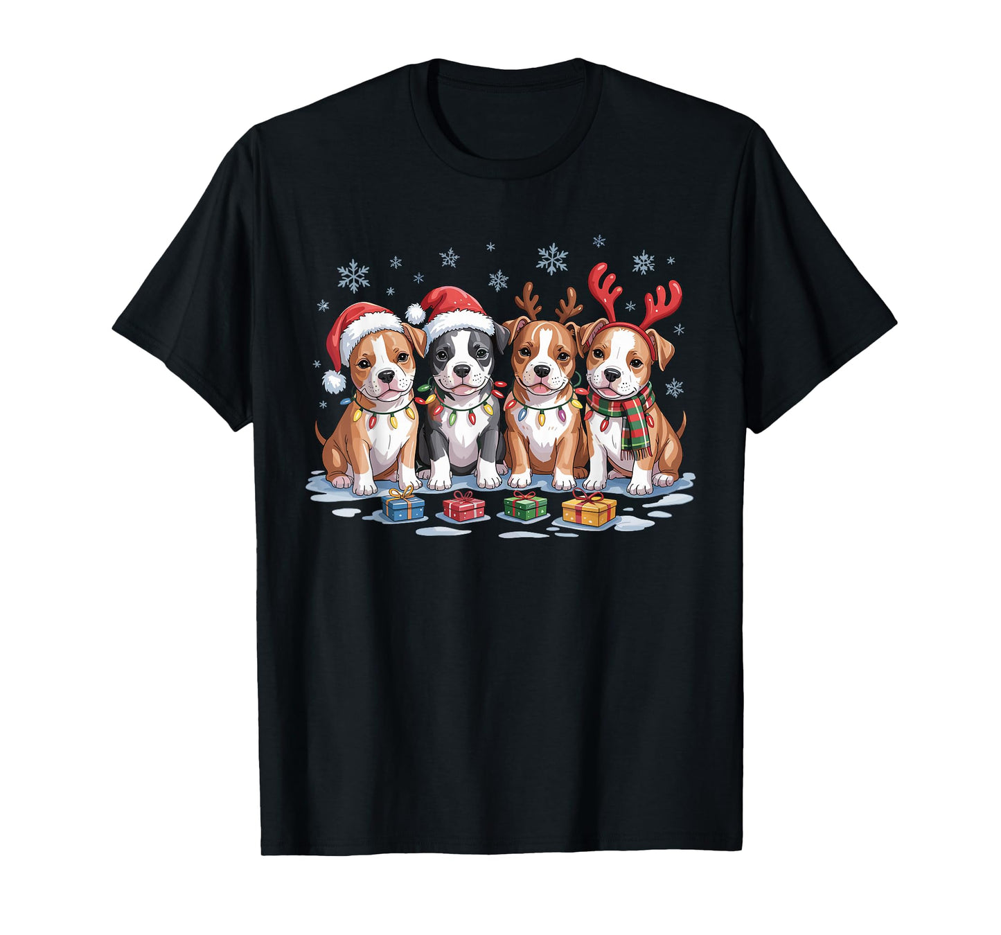 Cute Pitbull Christmas Puppies Dog Lovers Funny Holiday T-Shirt