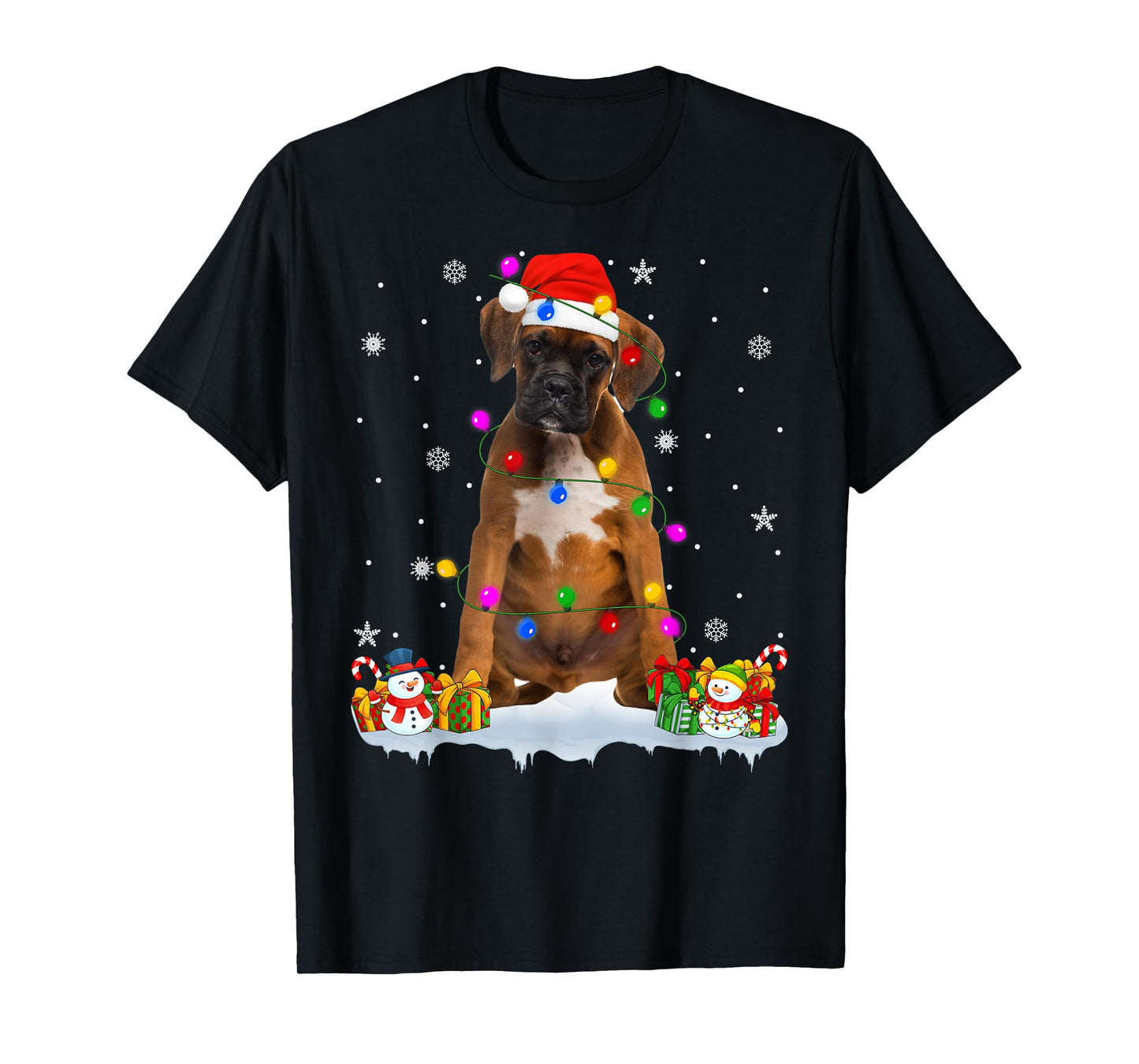 Boxer Dog Christmas Lights Holiday Santa Hat Boxer Xmas T-Shirt