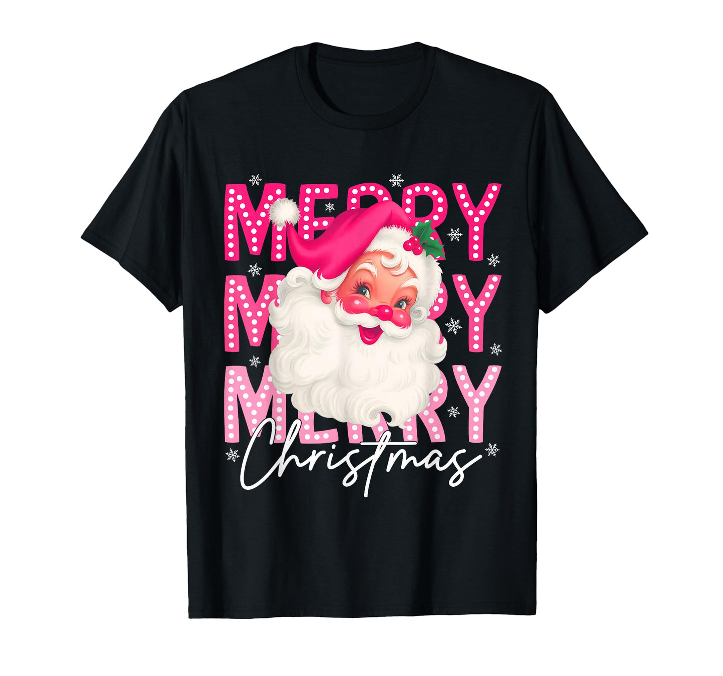 Retro Merry Christmas Pink Santa Claus Xmas Pink Christmas T-Shirt