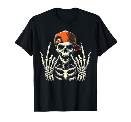 Rocker Skeleton Skater Cool Halloween T-Shirt