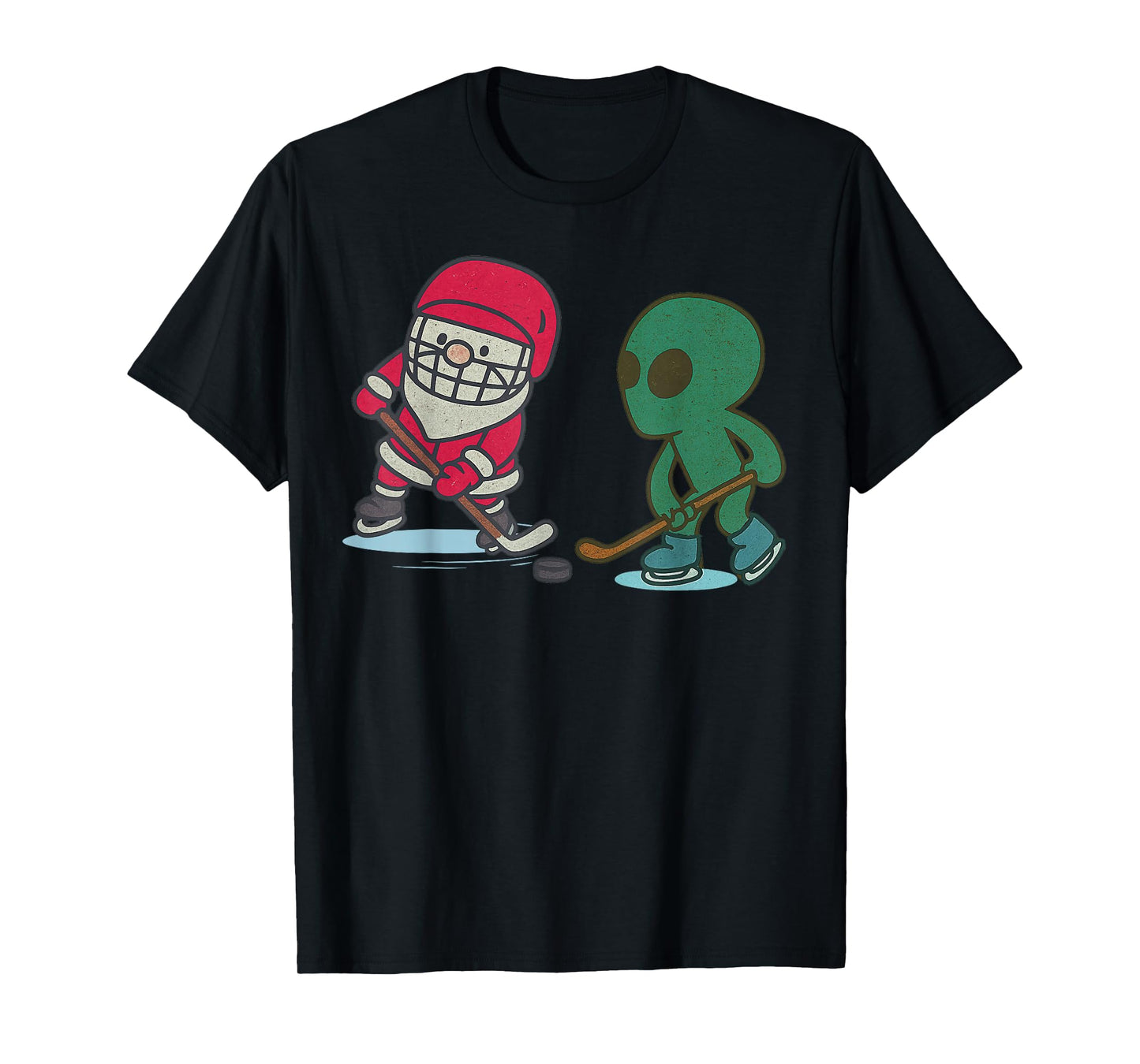 Santa Alien Playing Ice Hockey Christmas Funny Xmas T-Shirt