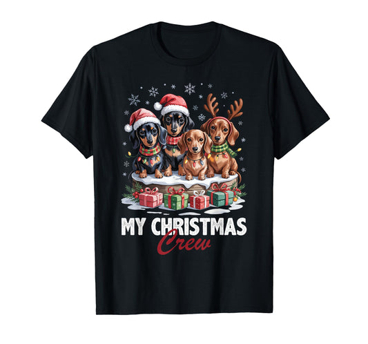 Dachshund Christmas Crew Funny Dog Lovers Holiday Pajama T-Shirt