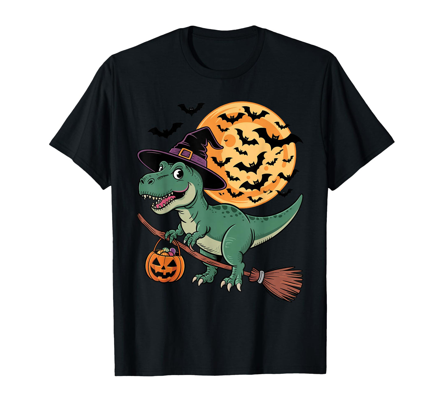 Cute Dinosaur Witch with Jack-O-Lantern Pumpkin Halloween T-Shirt