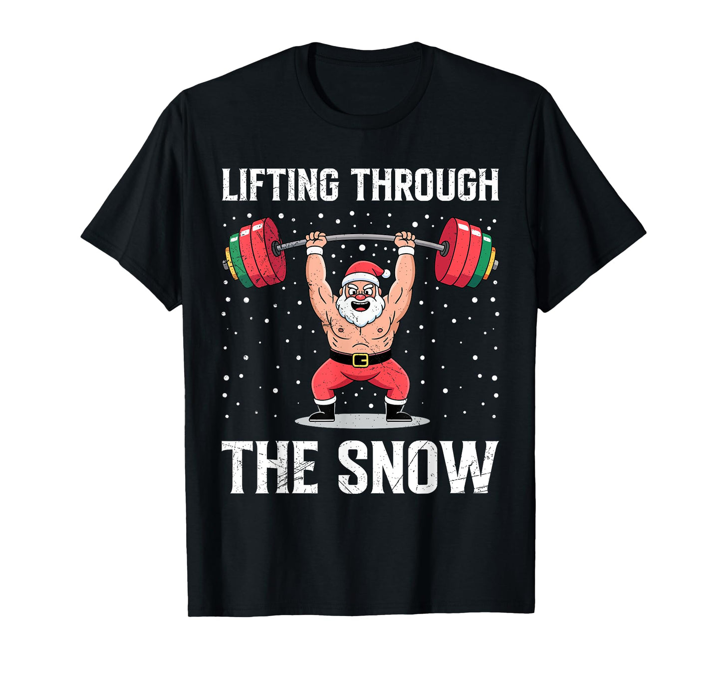 Santa Claus Lifting Through The Snow Funny Gym T-Shirt