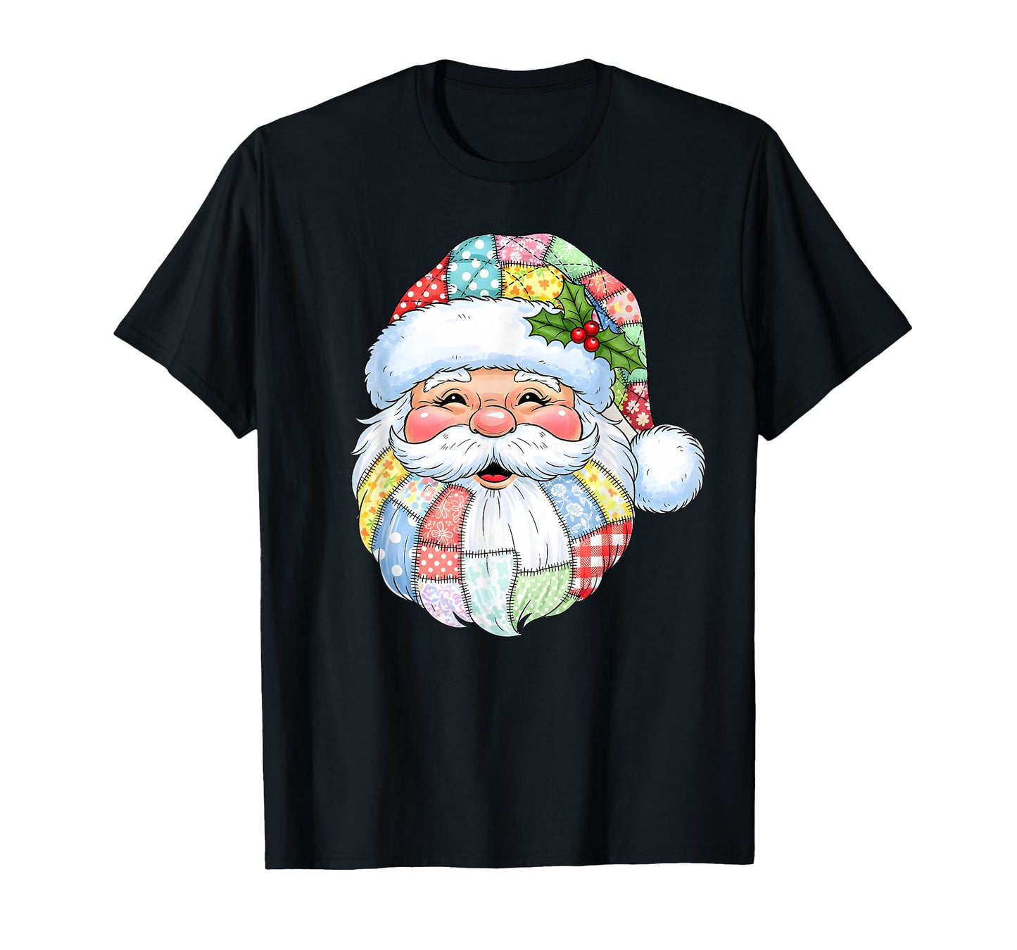 Merry Christmas Patchwork Santa Claus Face X-mas Holiday T-Shirt