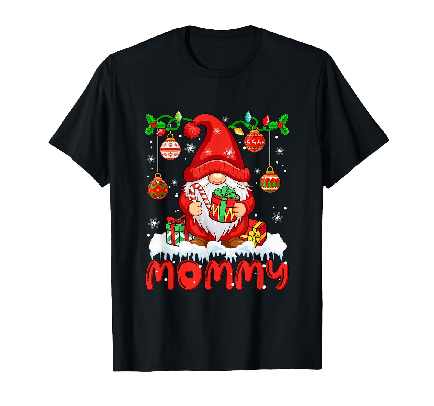 Mommy Christmas Gnome Colorful Lights Matching Family Group T-Shirt