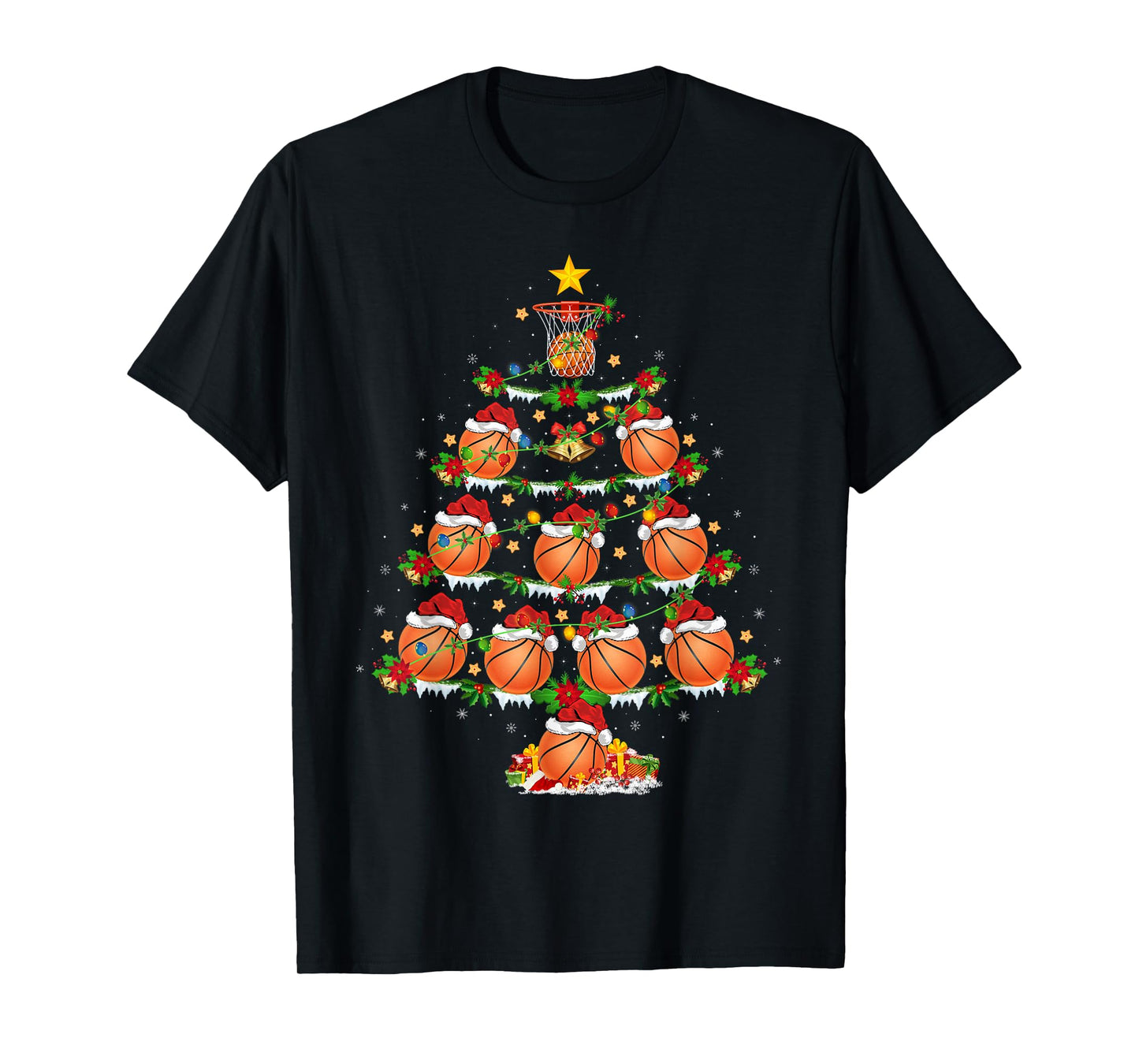 Basketball Christmas Tree Lights Sports Player Xmas T-Shirt