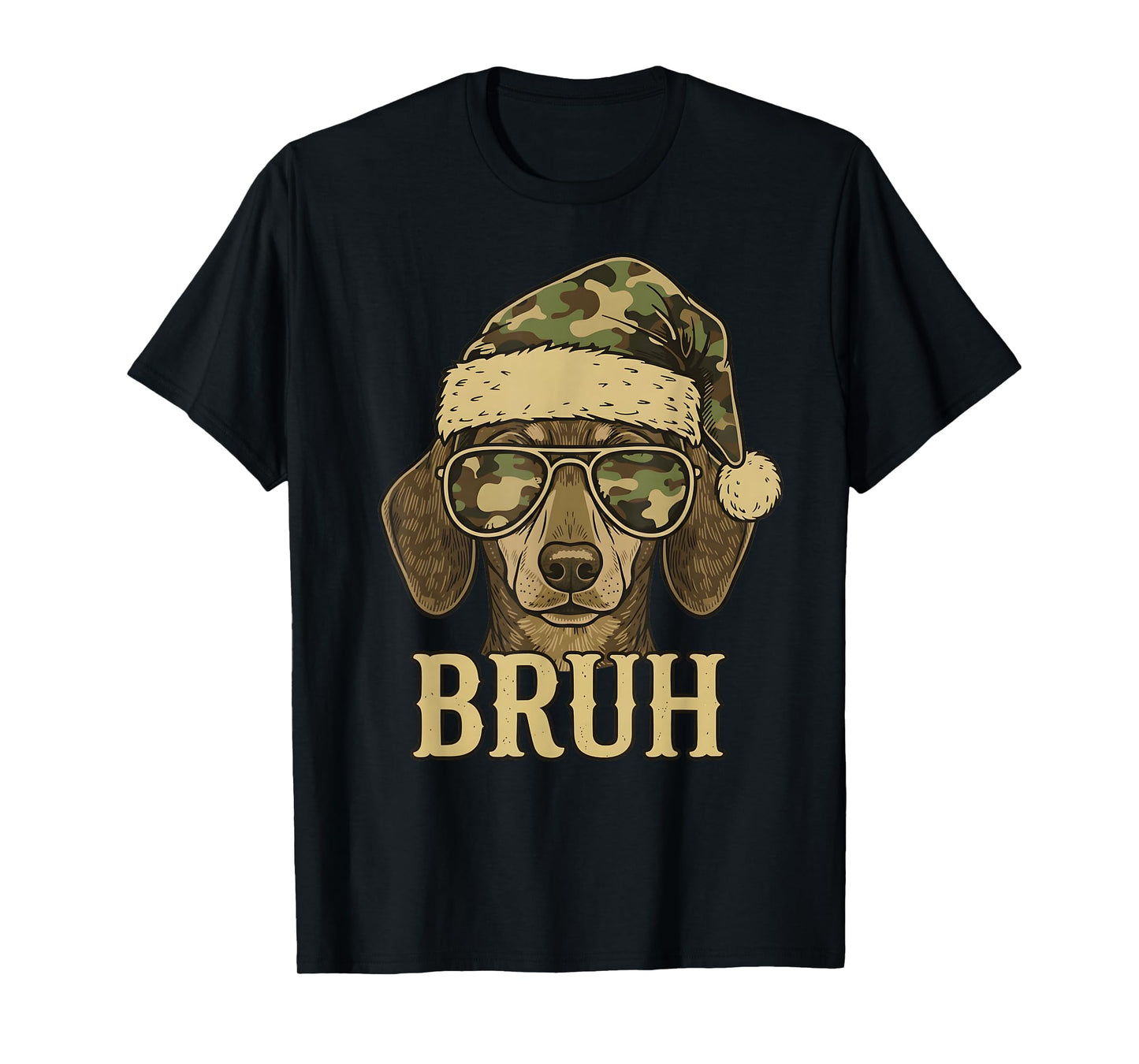 Camo Santa Dachshund Dog Bruh Sunglasses Christmas Camo T-Shirt