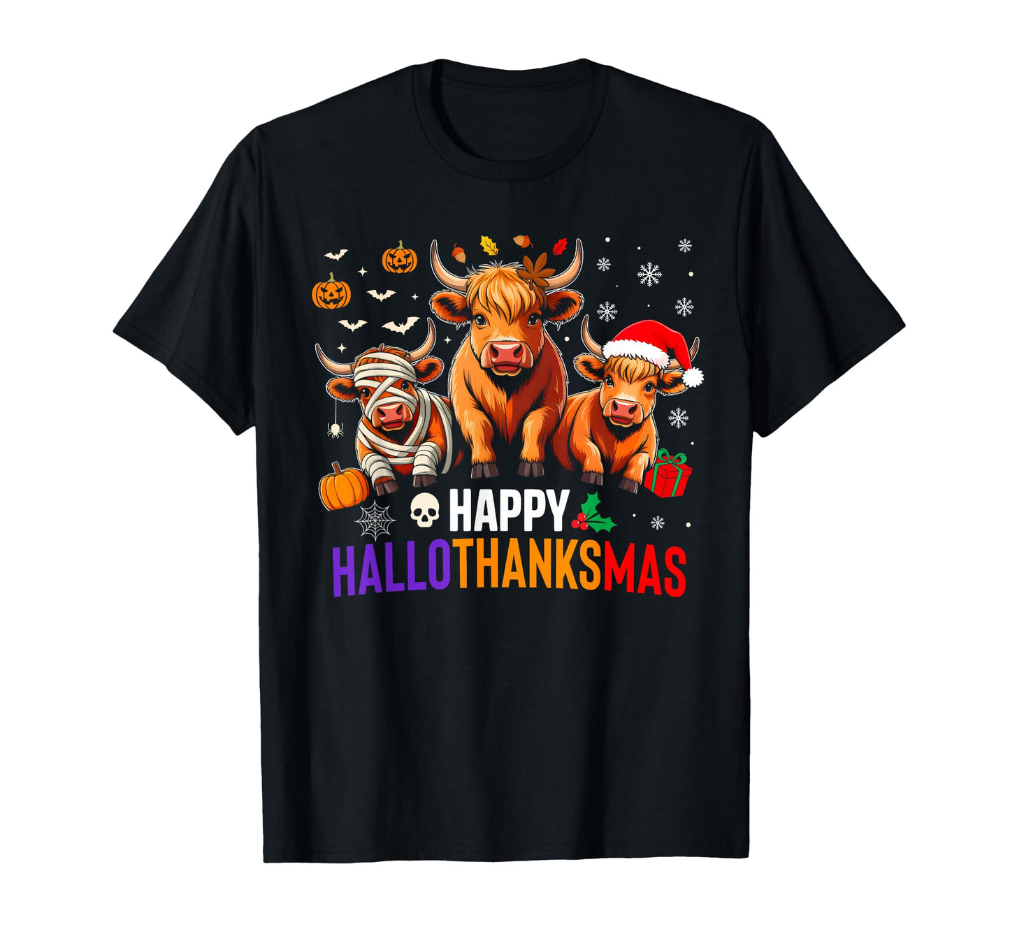 Cow Halloween Thanksgiving Christmas Happy Hallothanksmas T-Shirt