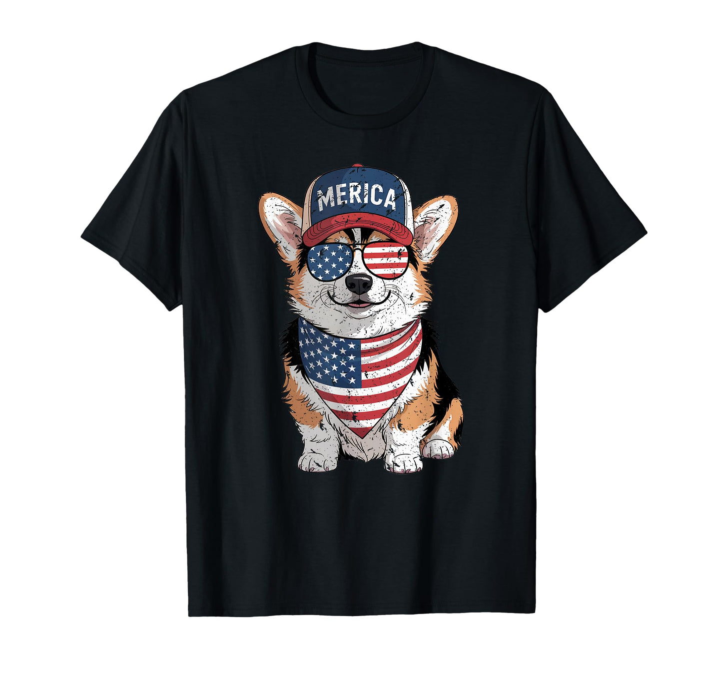 Tri Color Corgi 4th of July US American Flag Dog Patriotic Men Women Kids T-Shirt