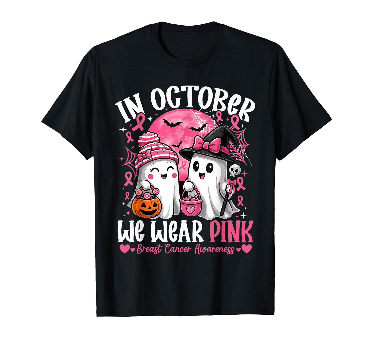 in October We Wear Pink Shirt Ghost Breast Cancer Awareness T-Shirt