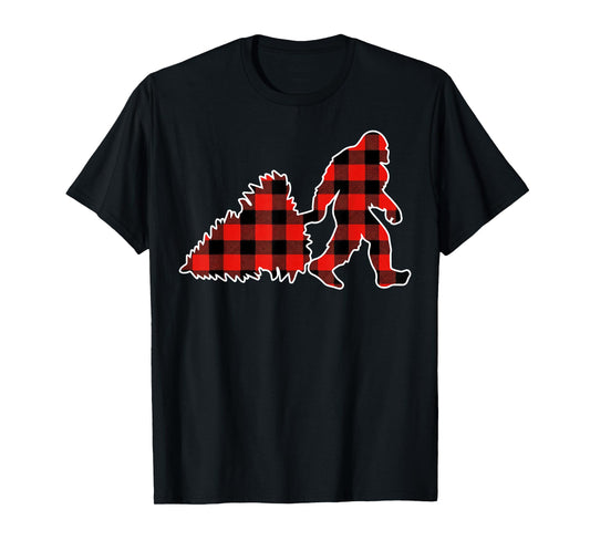 Red Buffalo Plaid Pajama Bigfoot Christmas T-Shirt