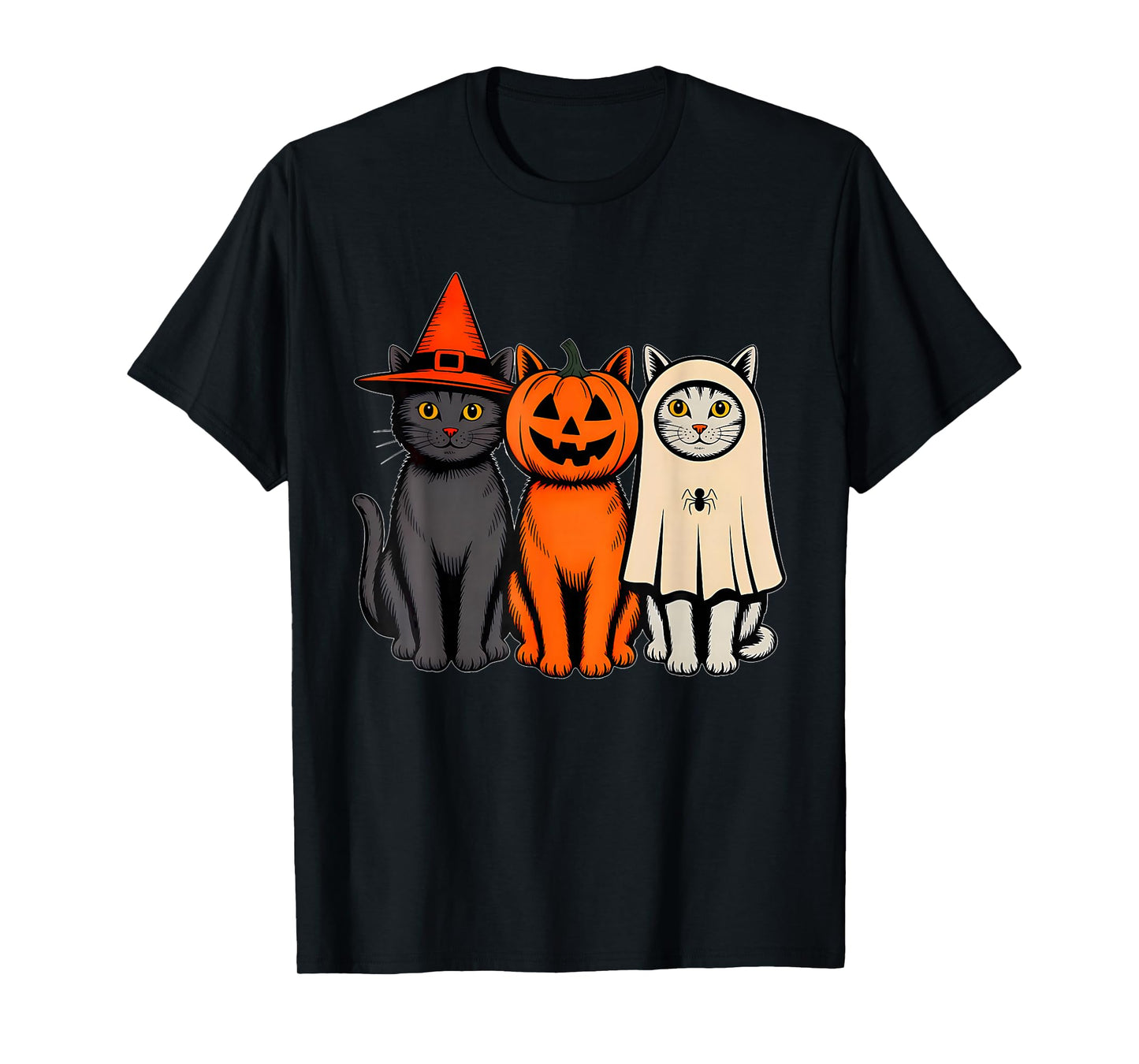 Funny Vintage Black Cat Halloween Pumpkin Spooky Ghost Women T-Shirt