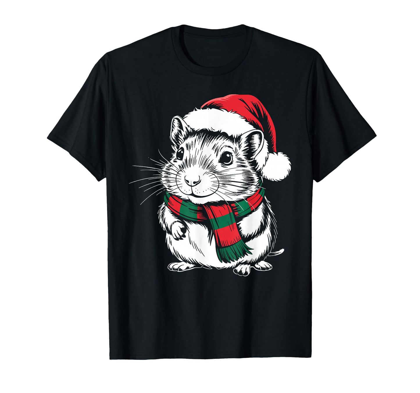 Gerbil Xmas Santa Hat Scarf Christmas Costume T-Shirt