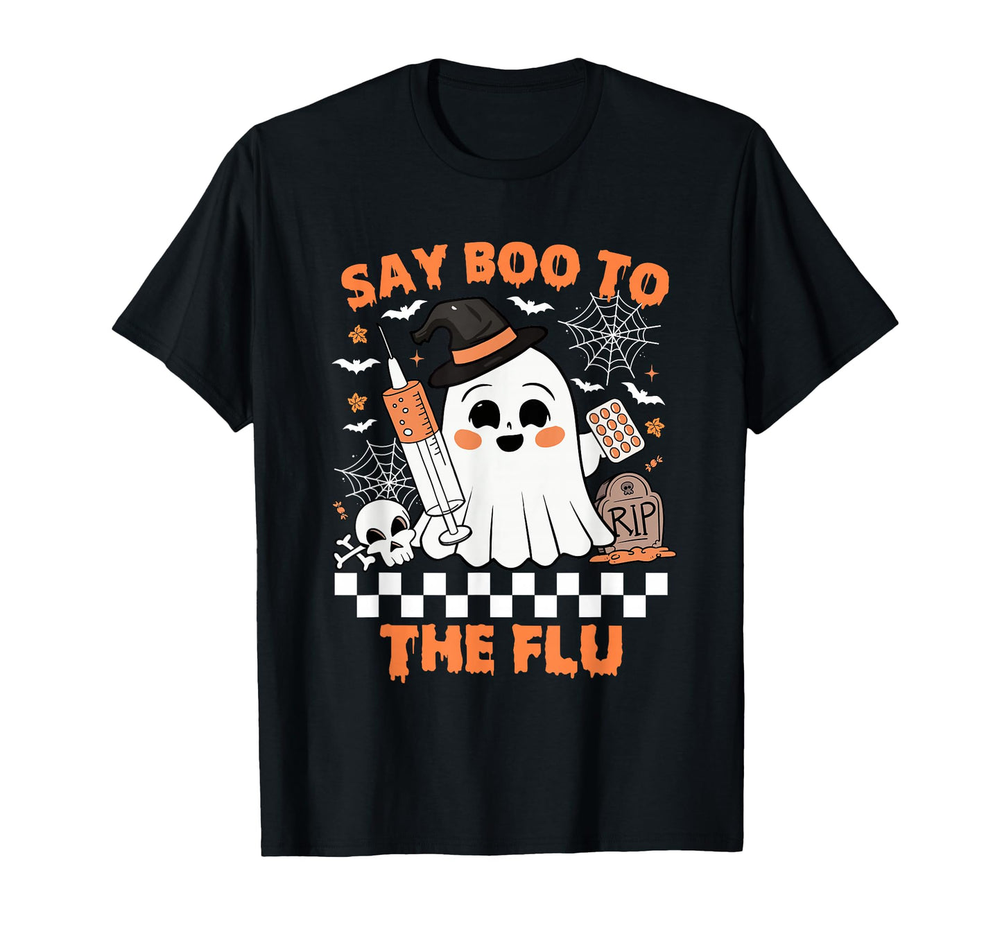 Say Boo to The Flu Ghost Witch Hat Nurse Halloween T-Shirt