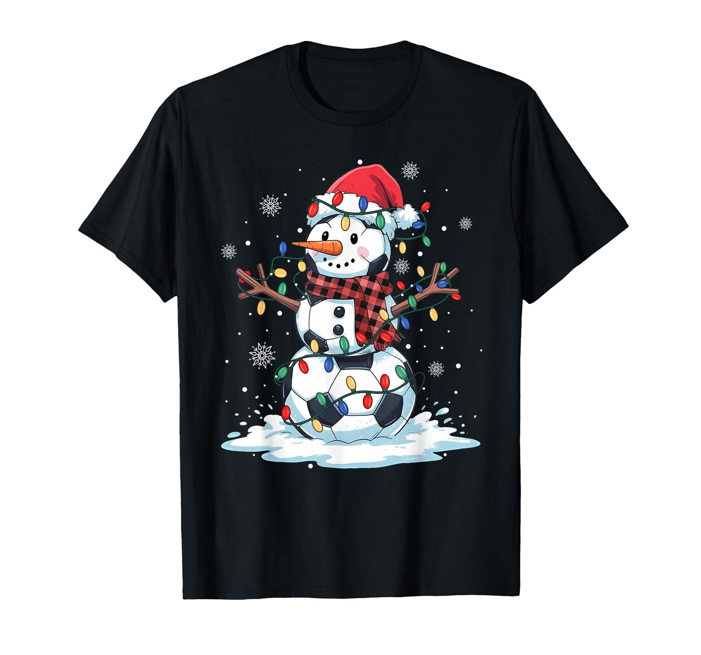 Snowman Soccer Player Santa Hat Christmas Funny Mens Boys T-Shirt