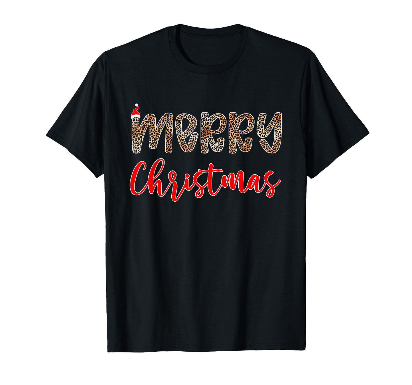 Merry Christmas Leopard Santa Hat Cheetah Print Xmas Pajamas T-Shirt