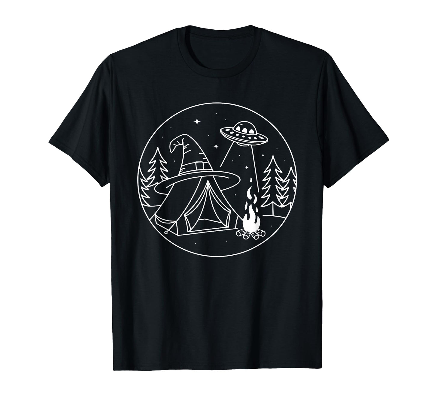 Witchy Camping UFO Sighting Minimalist Art T-Shirt