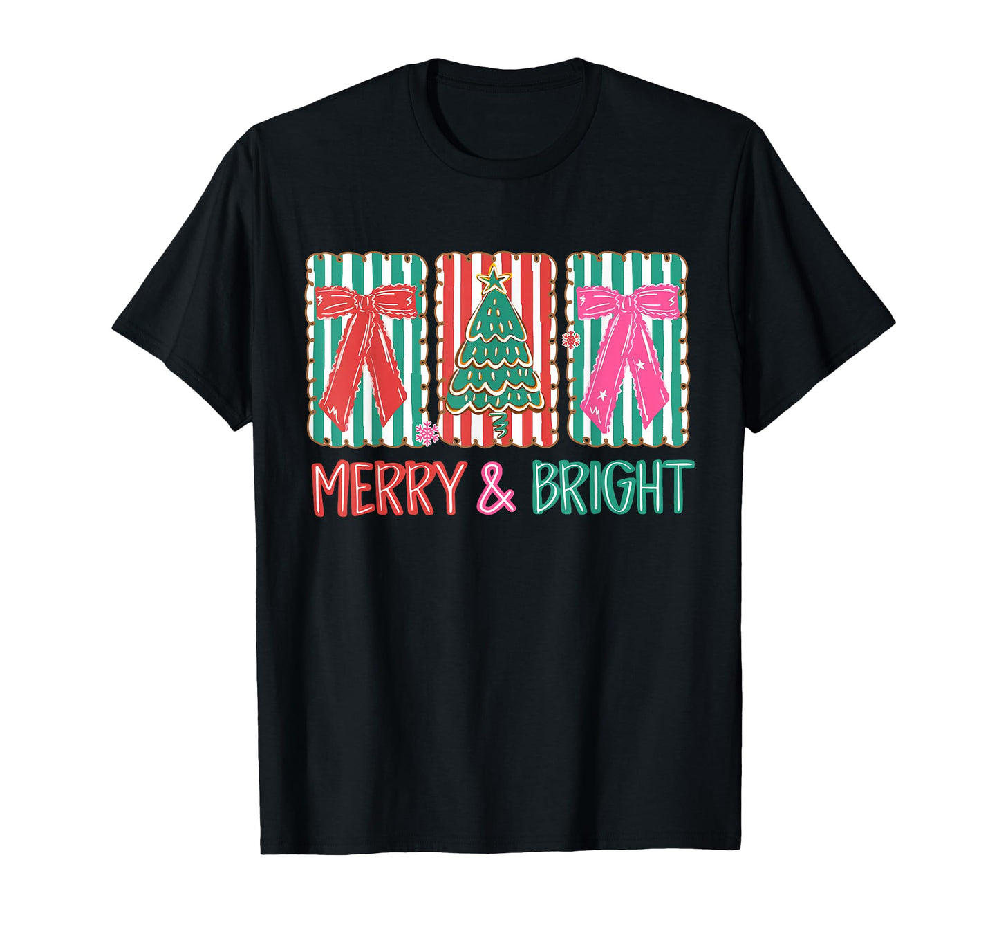 Retro Preppy Merry and Bright Girly Coquette Christmas Tree T-Shirt