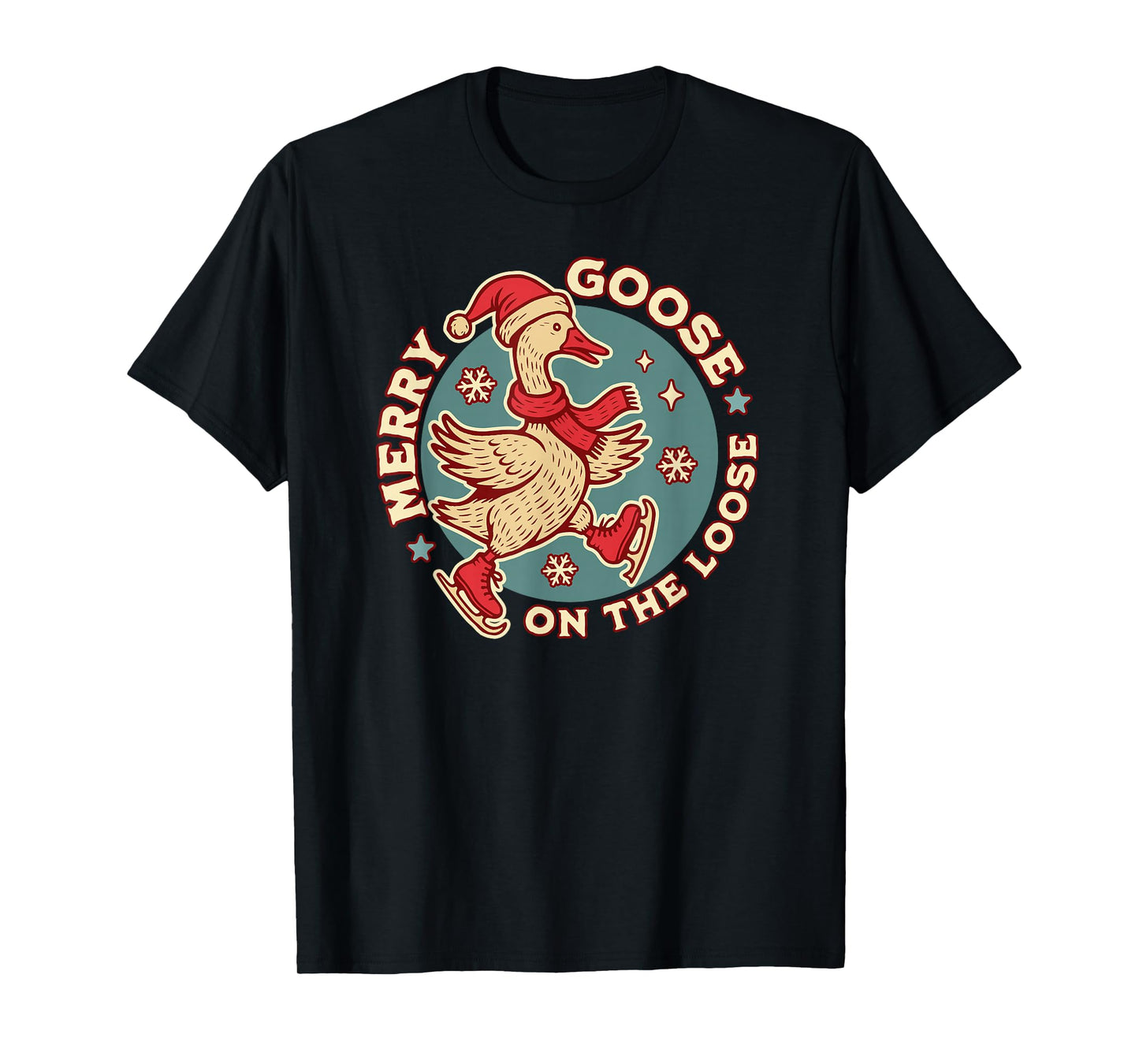 Merry Goose on The Loose Funny Christmas Goose Retro Vintage T-Shirt