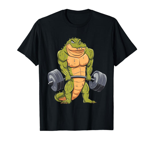 Funny Alligator Weightlifting Deadlift Fitness Gym Barbell T-Shirt
