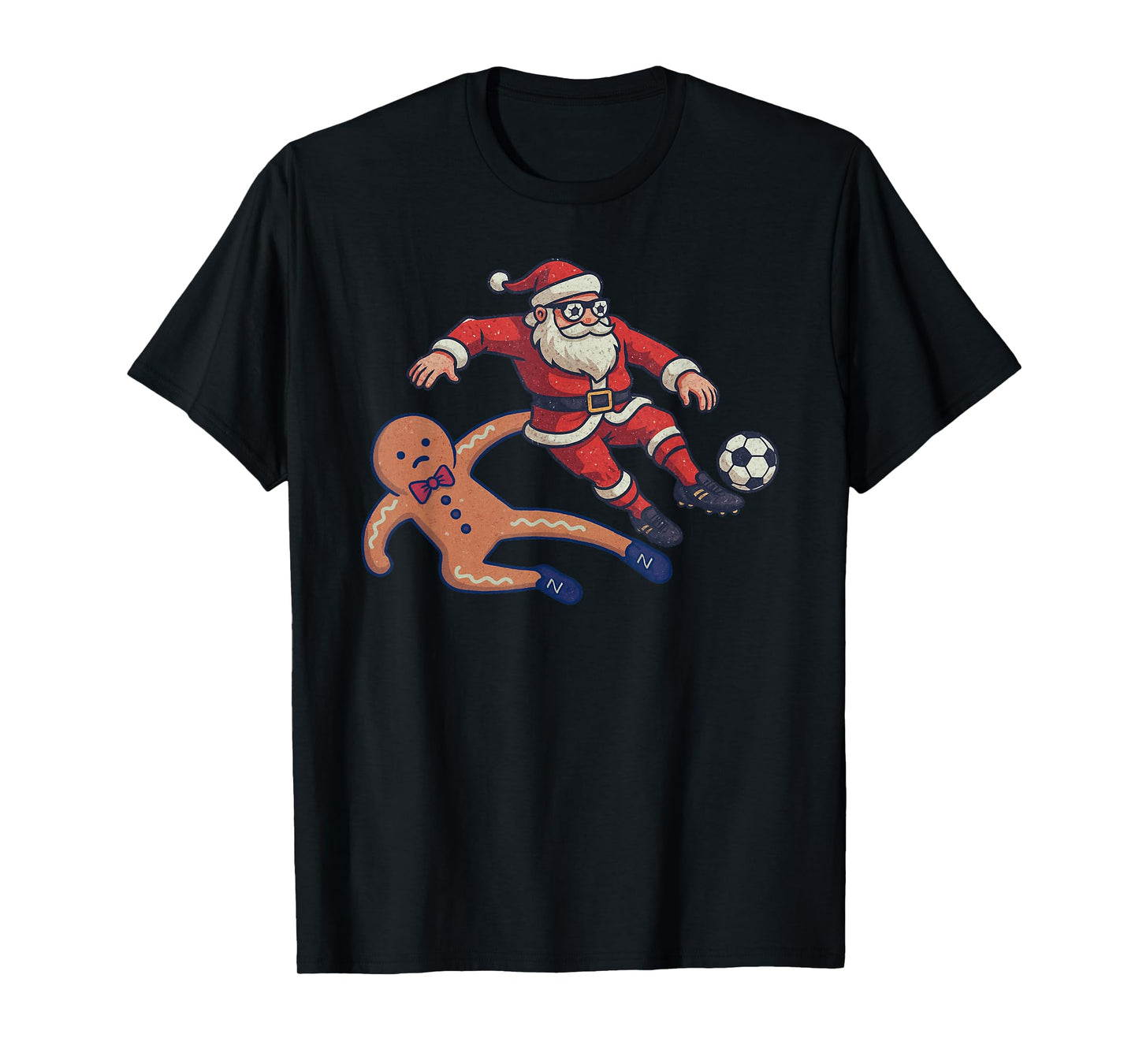 Santa Gingerbread Playing Soccer Christmas Funny Xmas T-Shirt