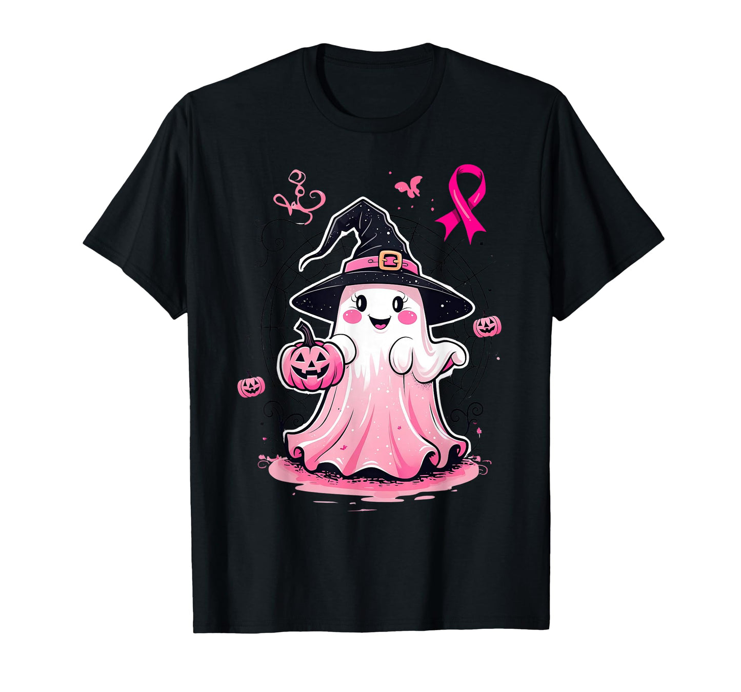 Breast Cancer Awareness Cute Pink Ghost Witch Halloween T-Shirt