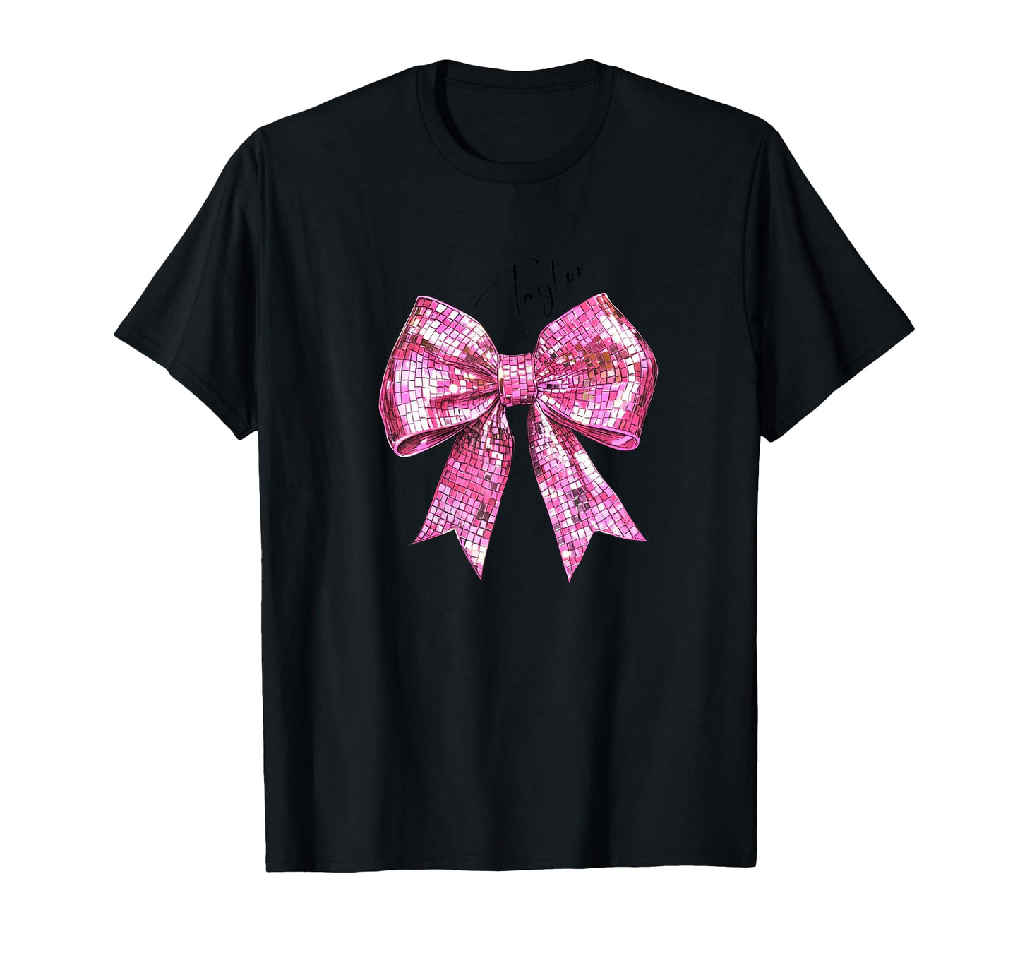 Taylor Lover First Name Teen Girls Women Pink Disco Ball Bow T-Shirt