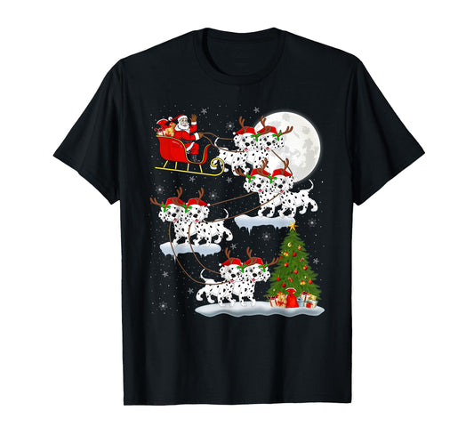 Dalmatian Dog Santa Sleigh Flying Funny Magical Christmas T-Shirt
