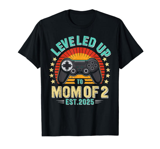 funny Leveled Up to Mom of 2 Mother's Day retro vintage Tee T-Shirt