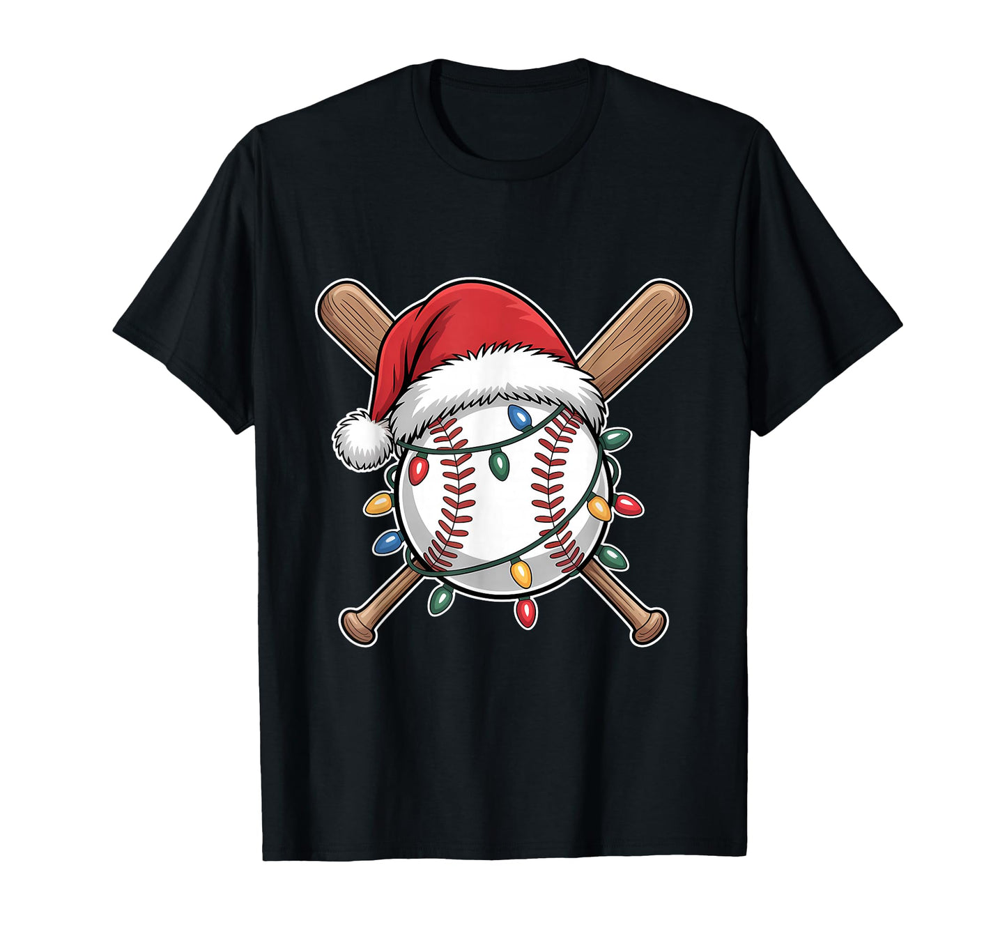 Funny Christmas Baseball Santa Hat Xmas Lights Holiday T-Shirt